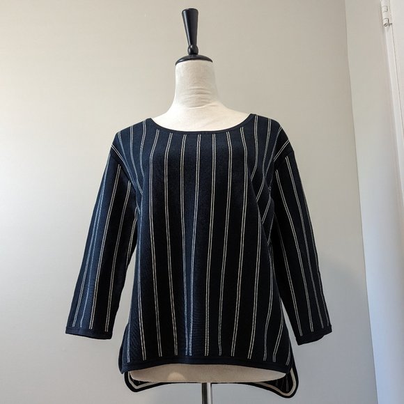 RAG & BONE black white striped knit top 3/4 Sleeve blouse - Picture 3 of 11